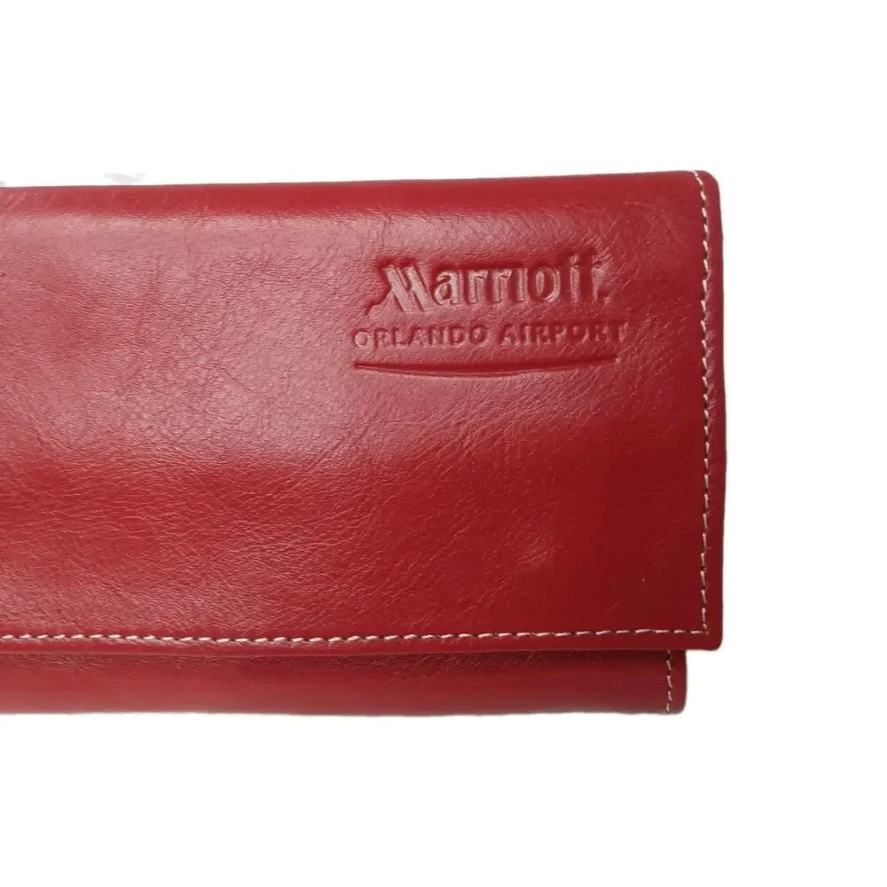 Red Italian Leather Jewelry Holder Soft Travel Case Marriot Orlando Airport Logo